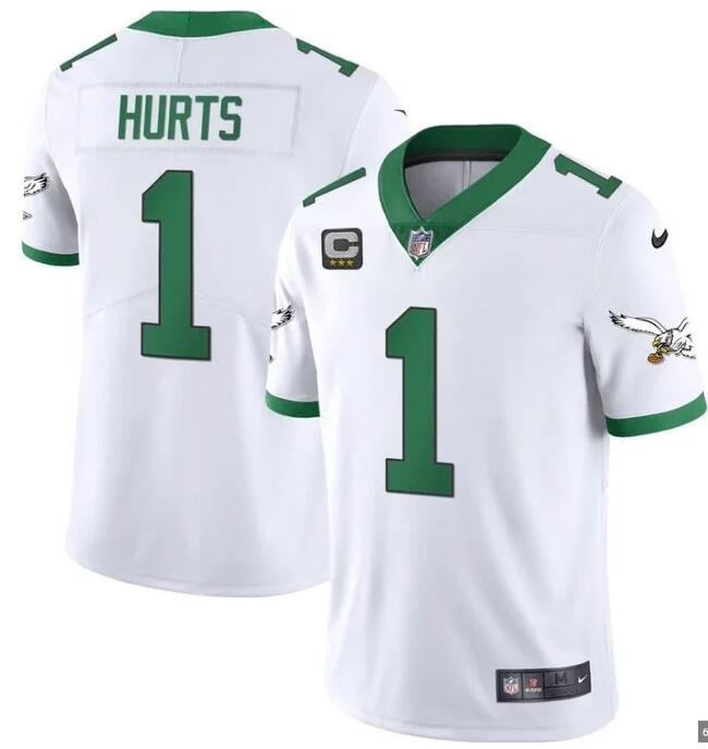 2023 Men NFL Philadelphia Eagles 1 Hurts Kelly white alternate Jersey